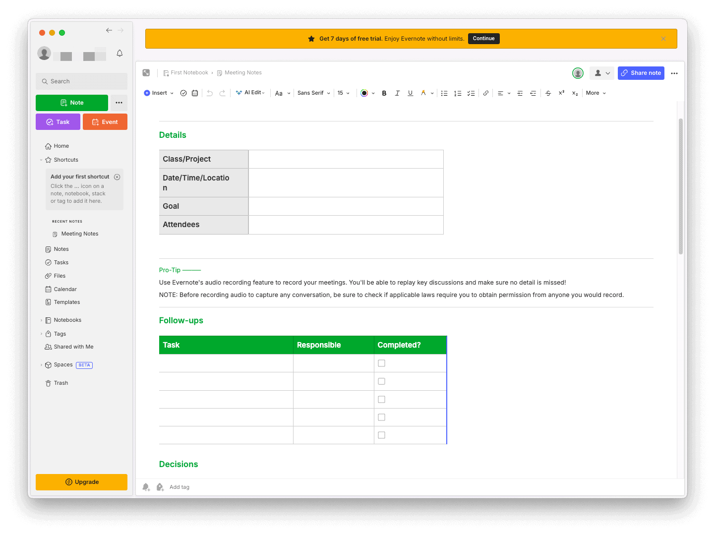 Image 8 for Evernote Meeting Notes Template