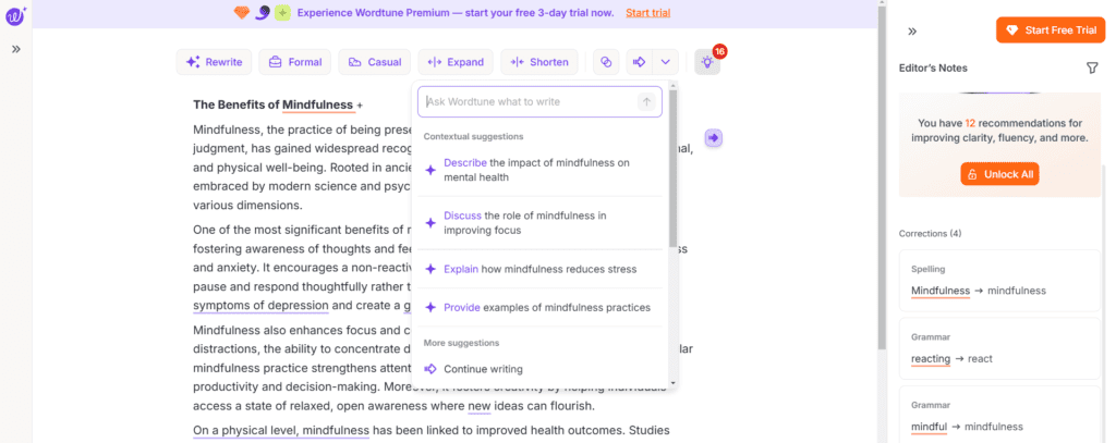 Wordtue AI to write text